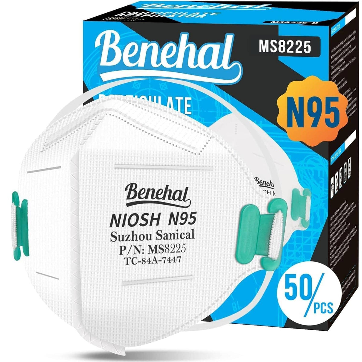 White N95 particulate respirator mask with seal and ear loops