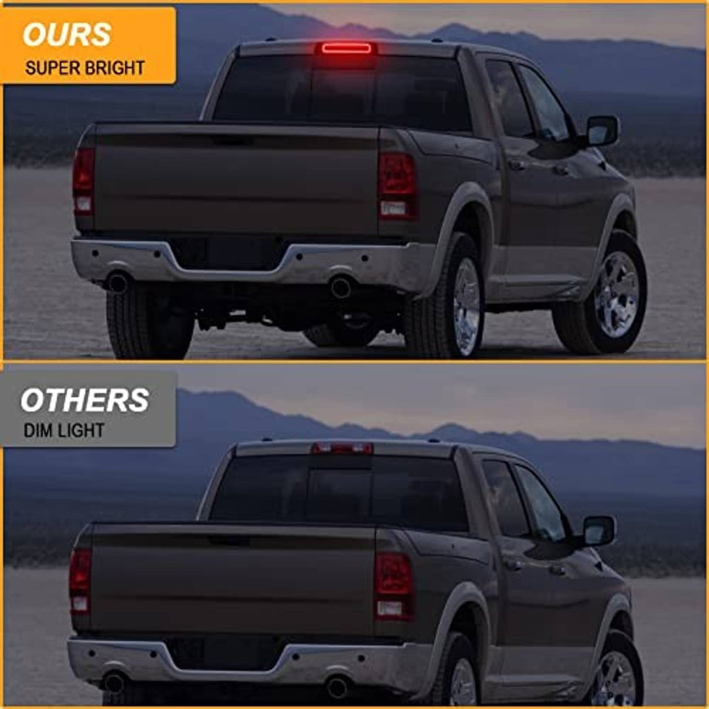 LED third brake light bar comparison with brighter red brake illumination versus dim light