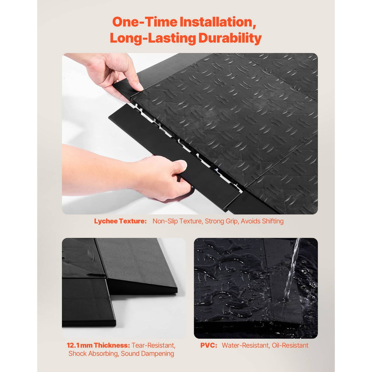Black interlocking garage floor edge kit with textured, non-slip surface