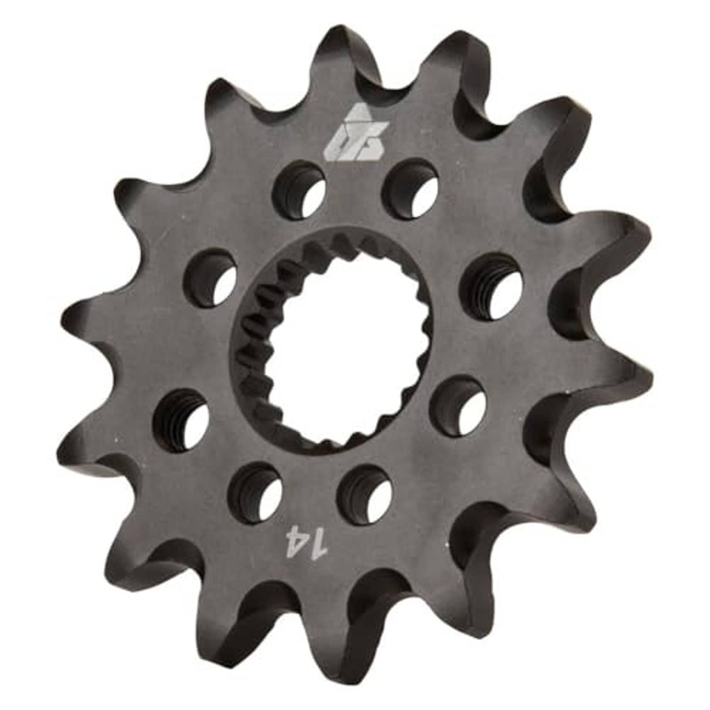 Front sprocket gear, dark steel finish, 14-tooth profile and bolt holes