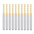 Titanium-coated carbide end mill bits, 10-piece set with 2mm shanks, gold flutes