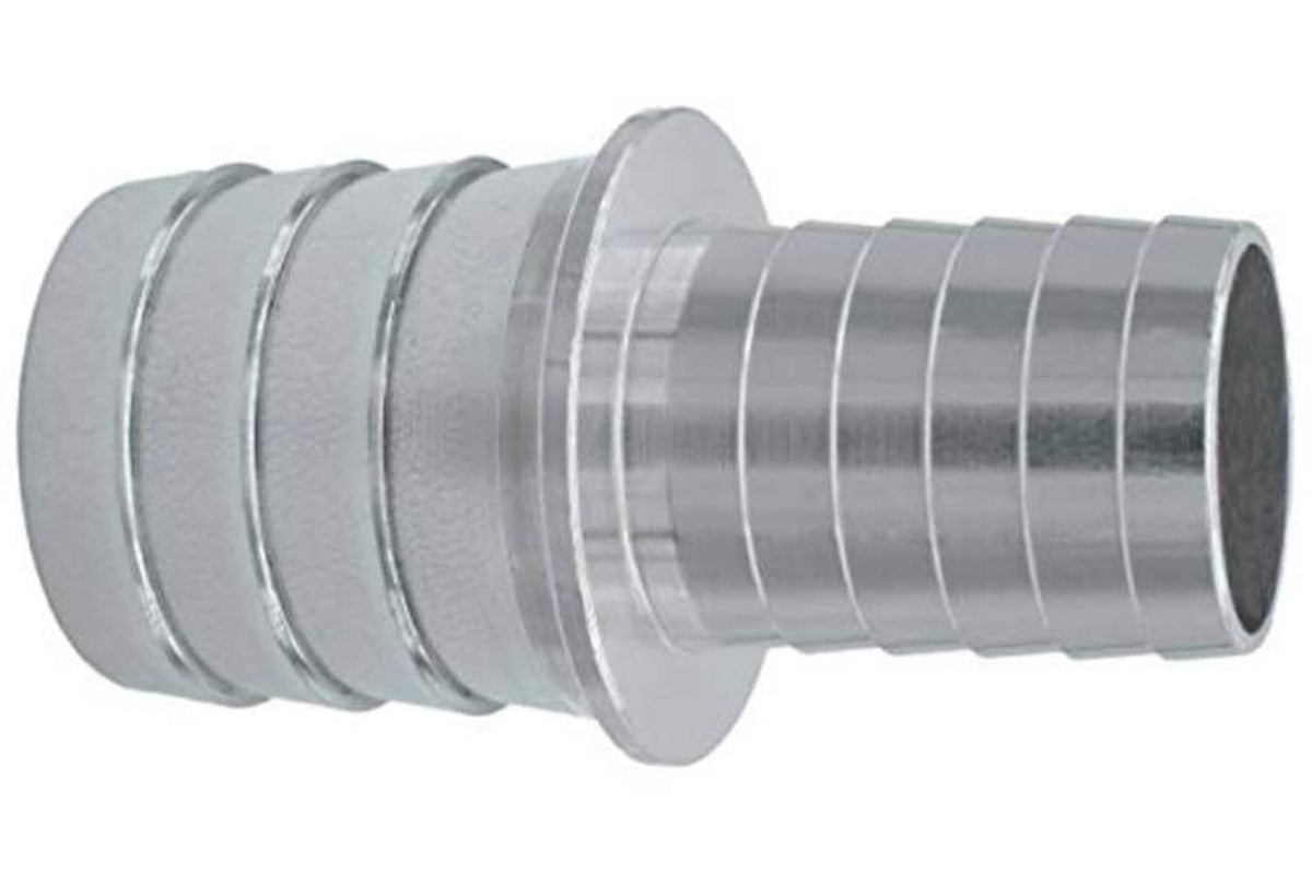 Metal hose barb splice coupler reducer with flared end and concentric ridges