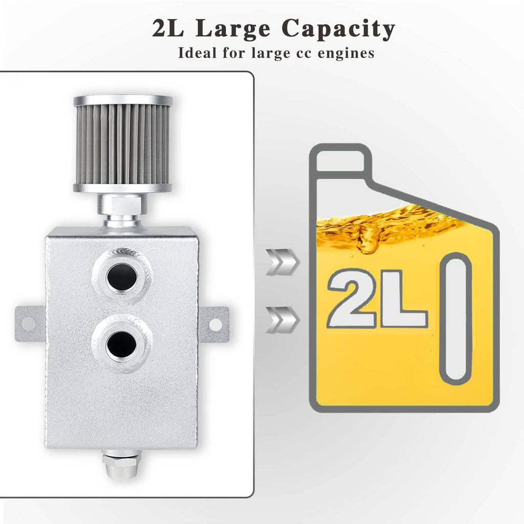 Oil catch can tank with breather filter, 2L large capacity design