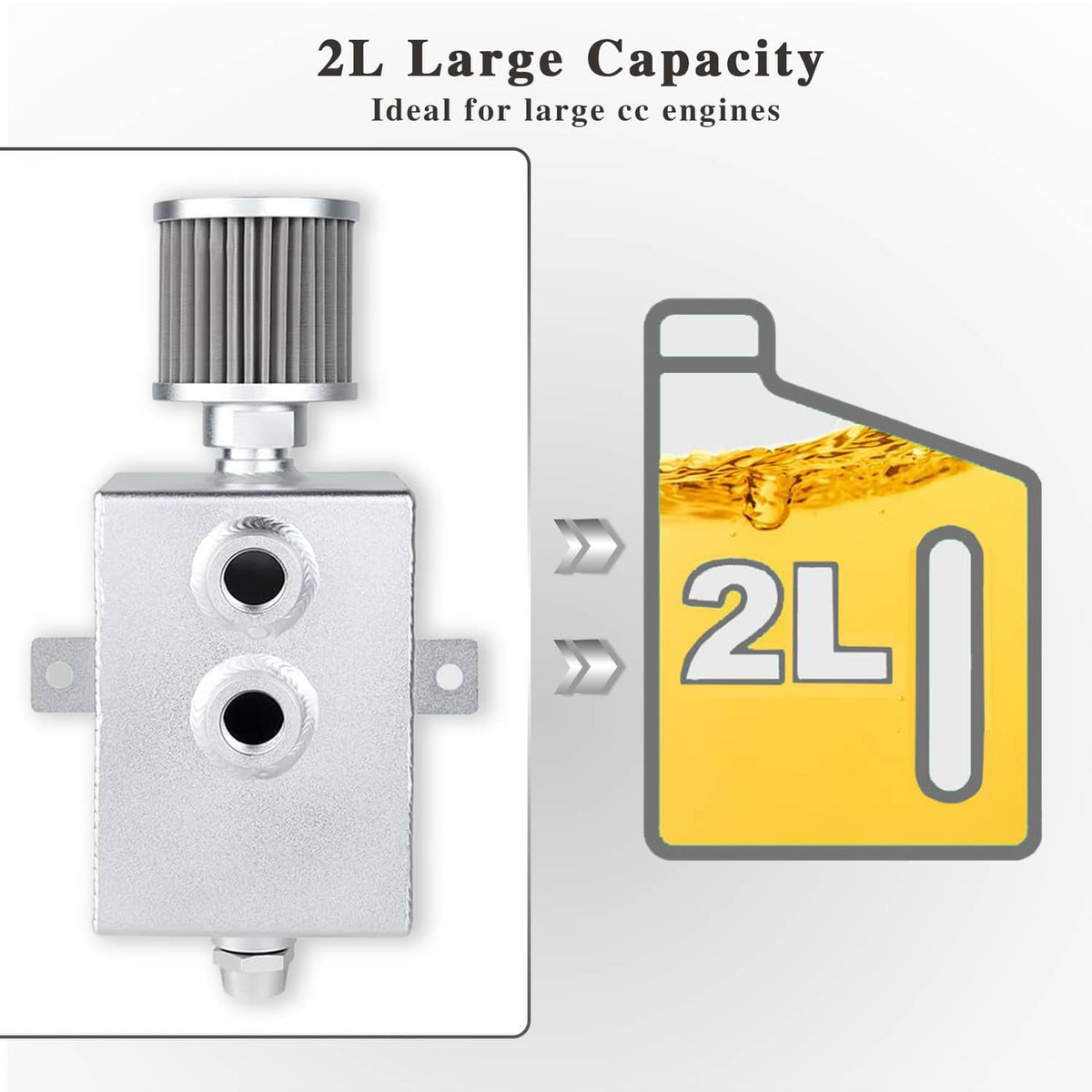 Oil catch can tank with breather filter, 2L large capacity design