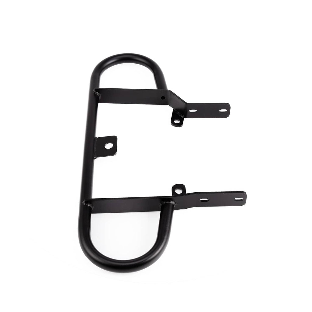 Black ATV rear grab bar with curved tubular guard and two side support plates