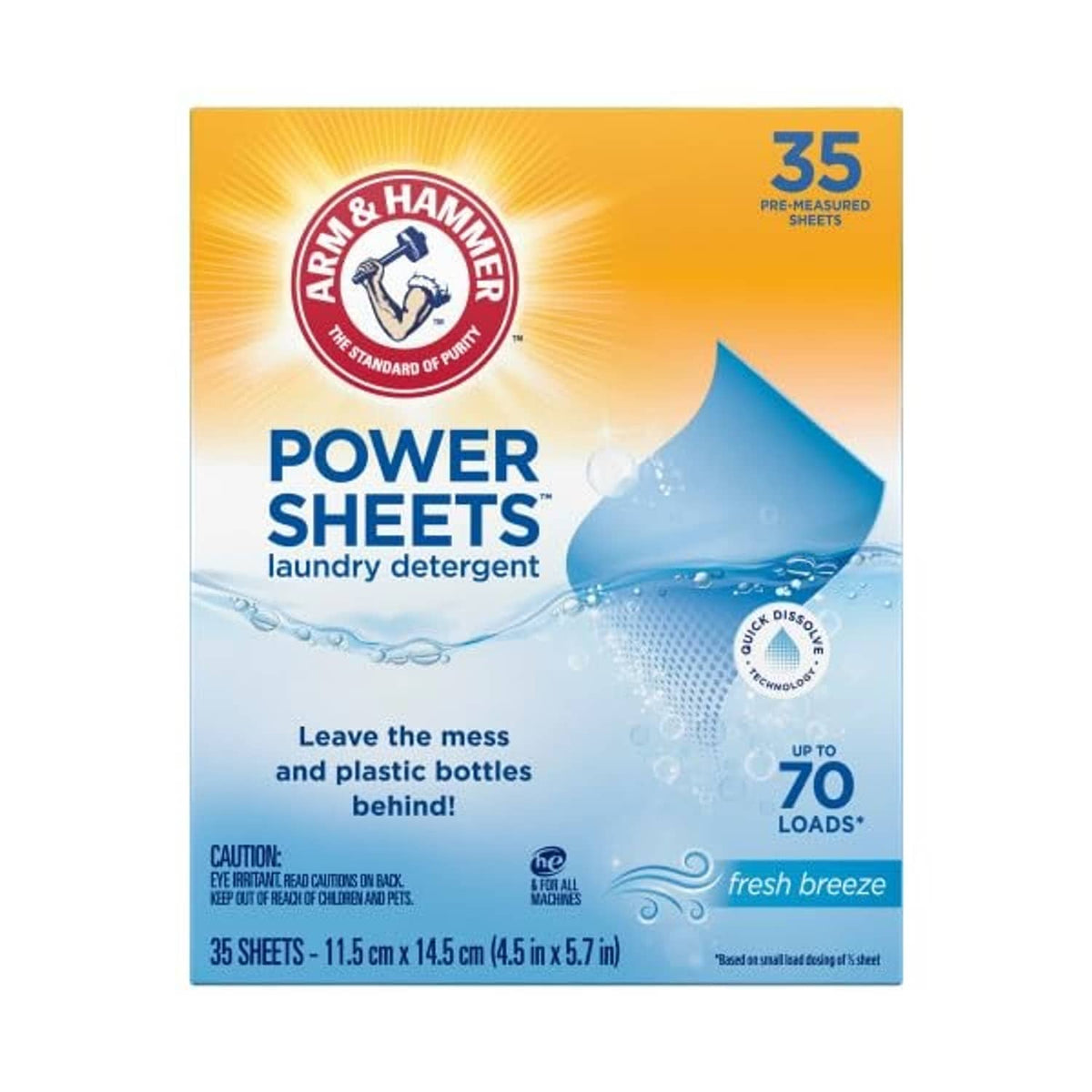 Arm & Hammer laundry detergent power sheets box, Fresh breeze, 35 sheets