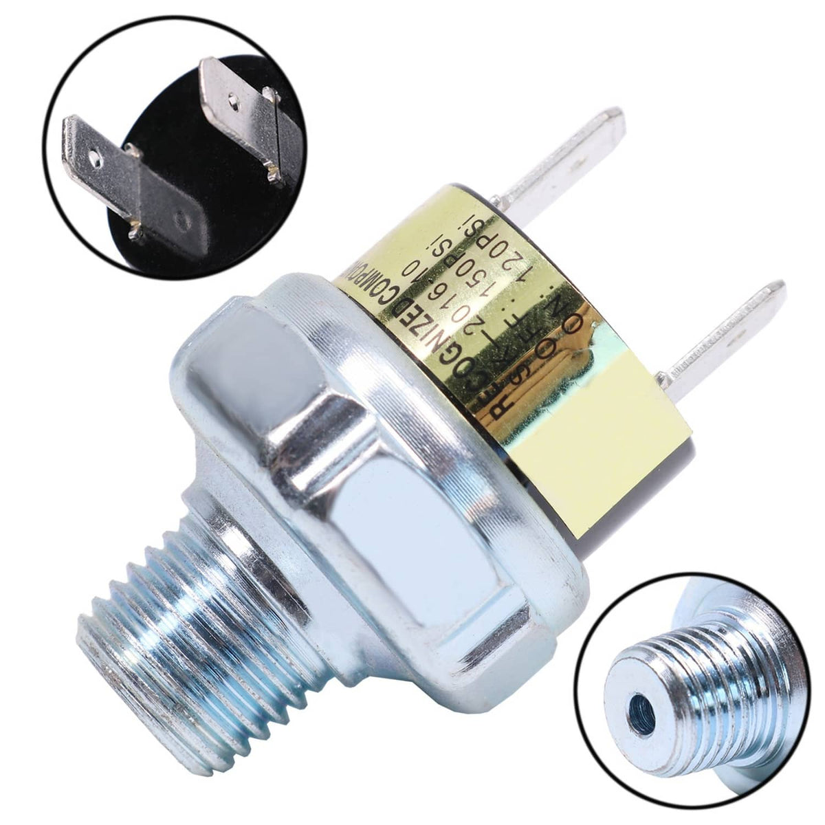 Metal air pressure control switch valve with spade terminals and threaded inlet