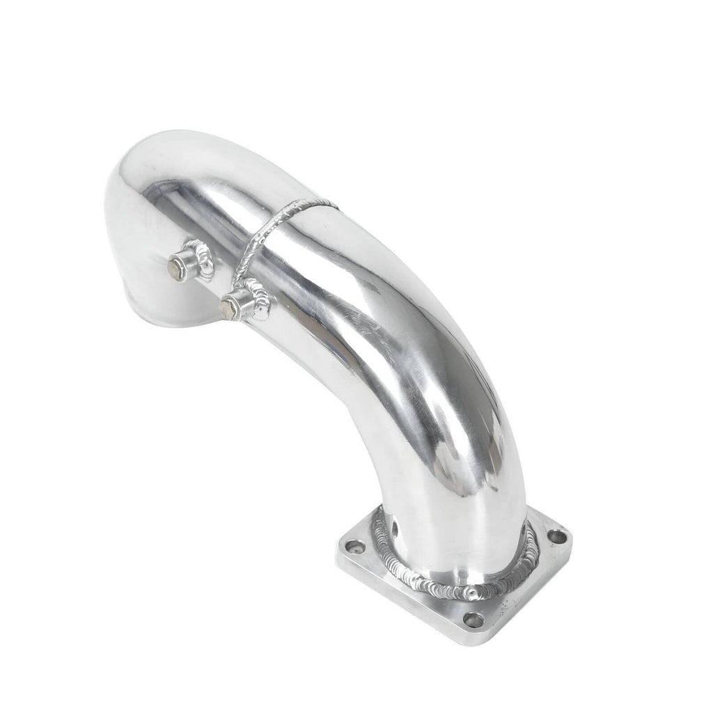 Polished stainless air intake elbow charge pipe with mounting plate and inlet flange