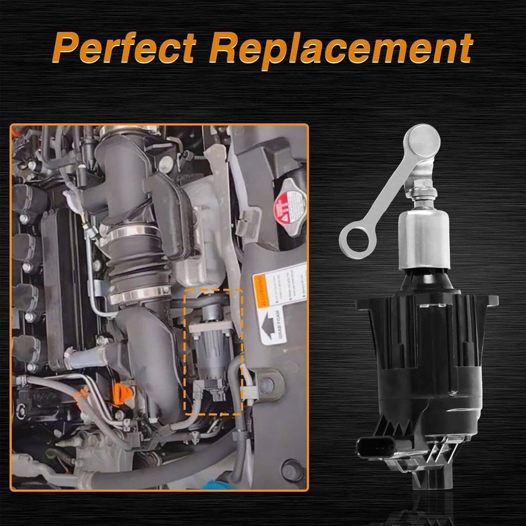 Turbocharger actuator replacement shown with vehicle engine bay detail and separate part