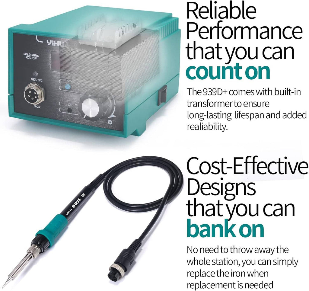 Digital soldering station unit with teal power control housing and connected soldering iron cord