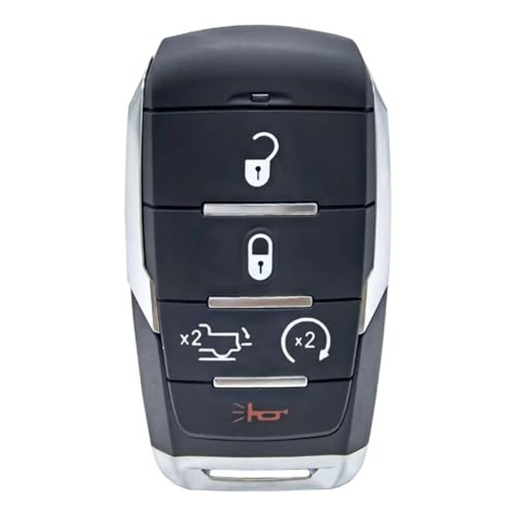 Black key fob front with four icon buttons and long metal strip buttons