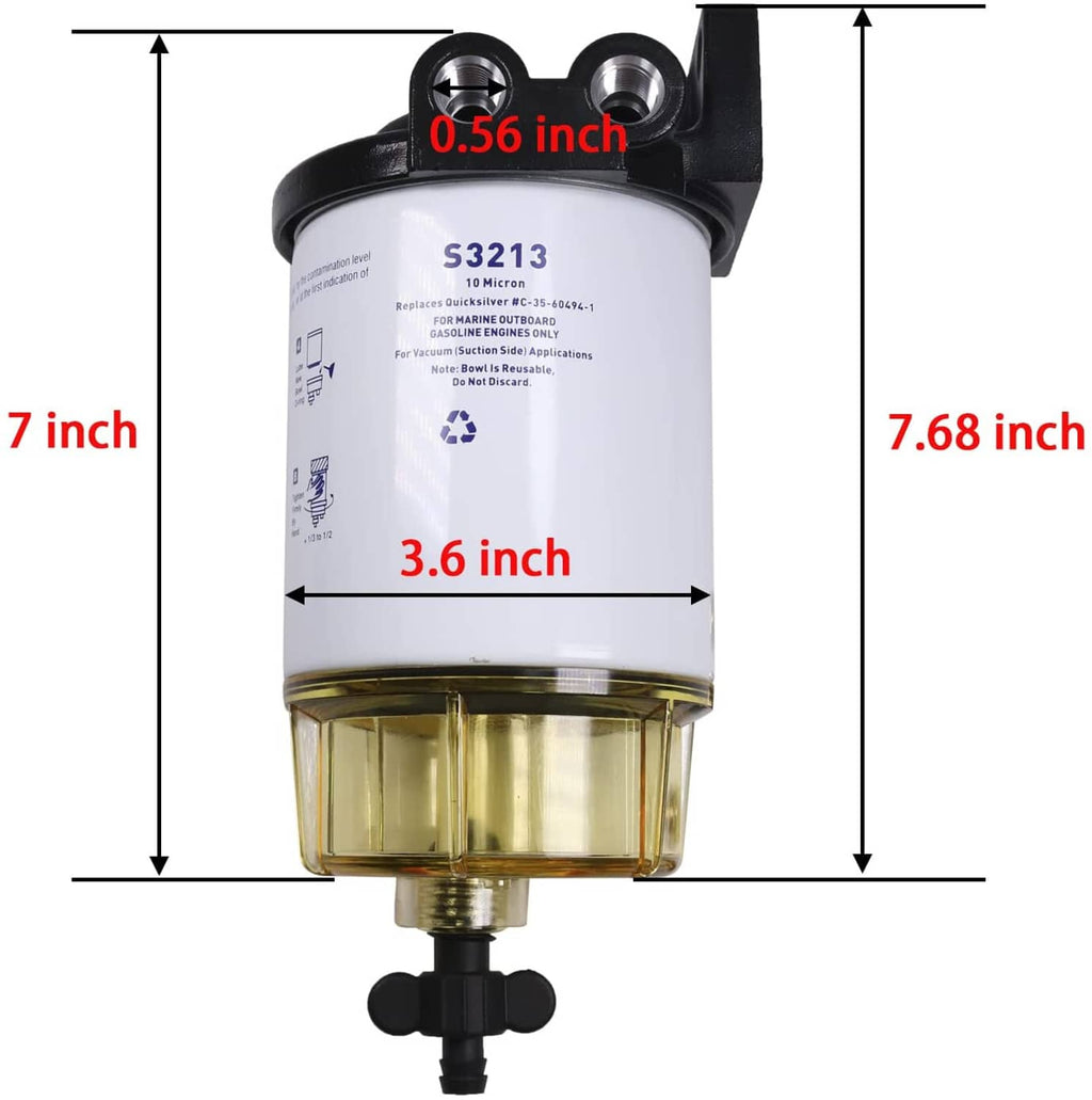Fuel water separator filter canister with gold bowl and black drain valve, front view