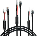 Radar detector hardwire power cord with inline fuse holder and RJ11 connectors, black/red