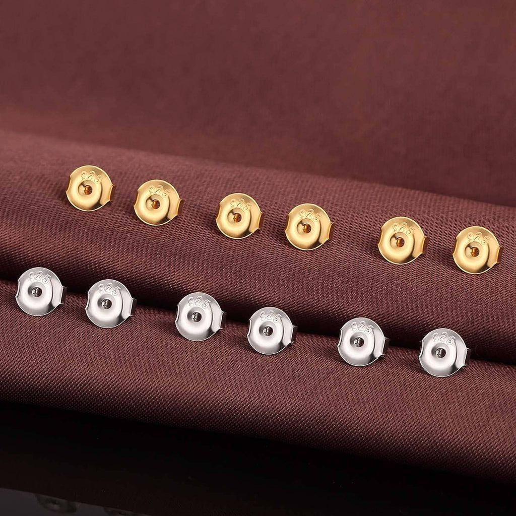 Gold and silver tone earring back replacements with round push-post backs