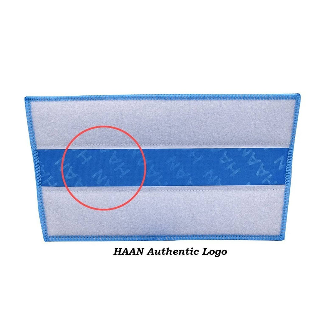 Blue microfiber pad with gray backing and HAAN Authentic Logo