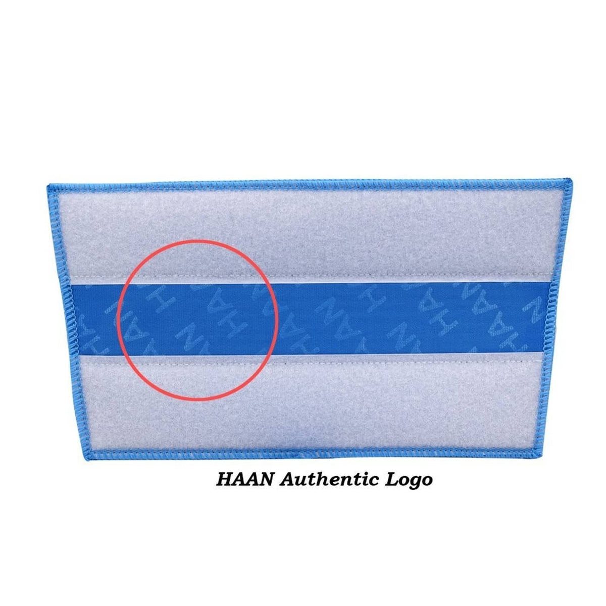 Blue microfiber pad with gray backing and HAAN Authentic Logo