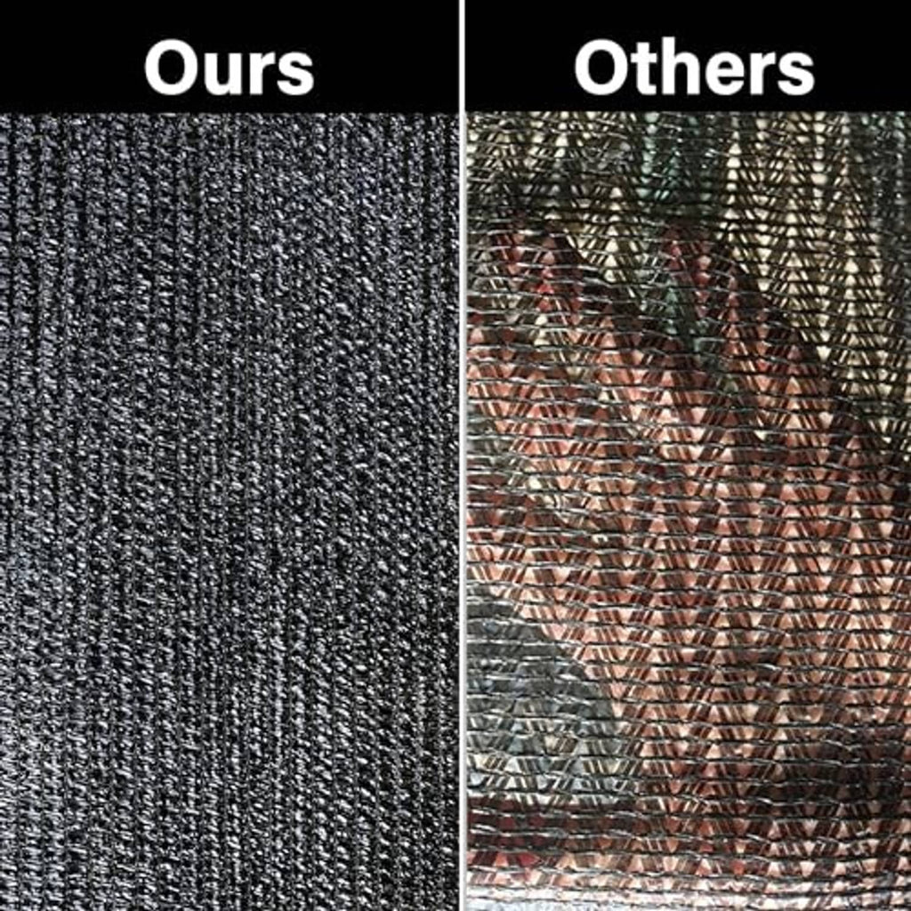 Black shade cloth mesh texture close-up with visible woven strands.
