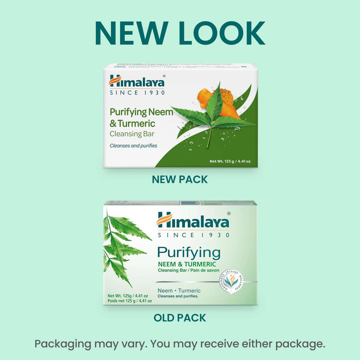 Neem & Turmeric cleansing bar boxes showing New Pack and Old Pack