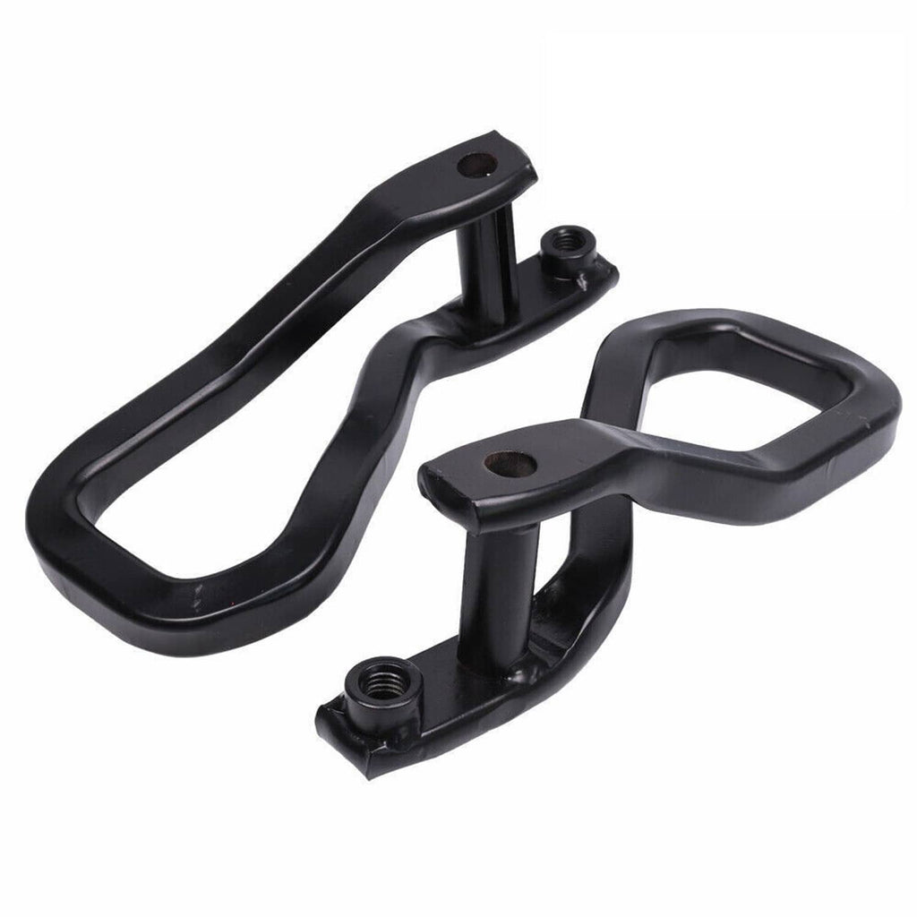 Black tow recovery hook pair with mounting studs and threaded hardware