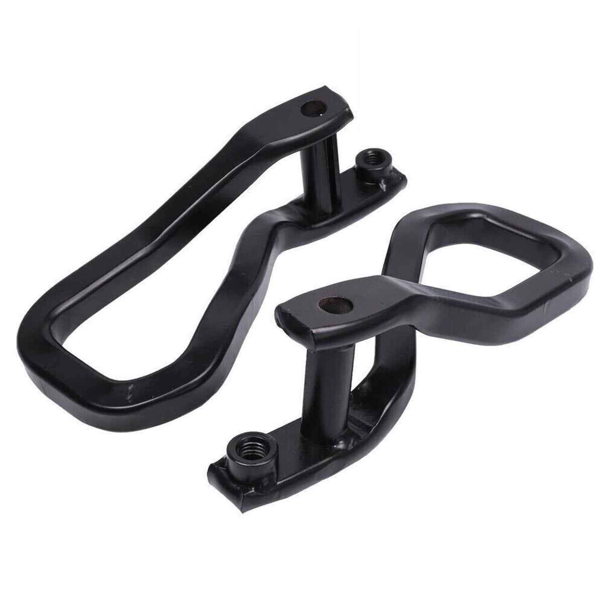 Black tow recovery hook pair with mounting studs and threaded hardware