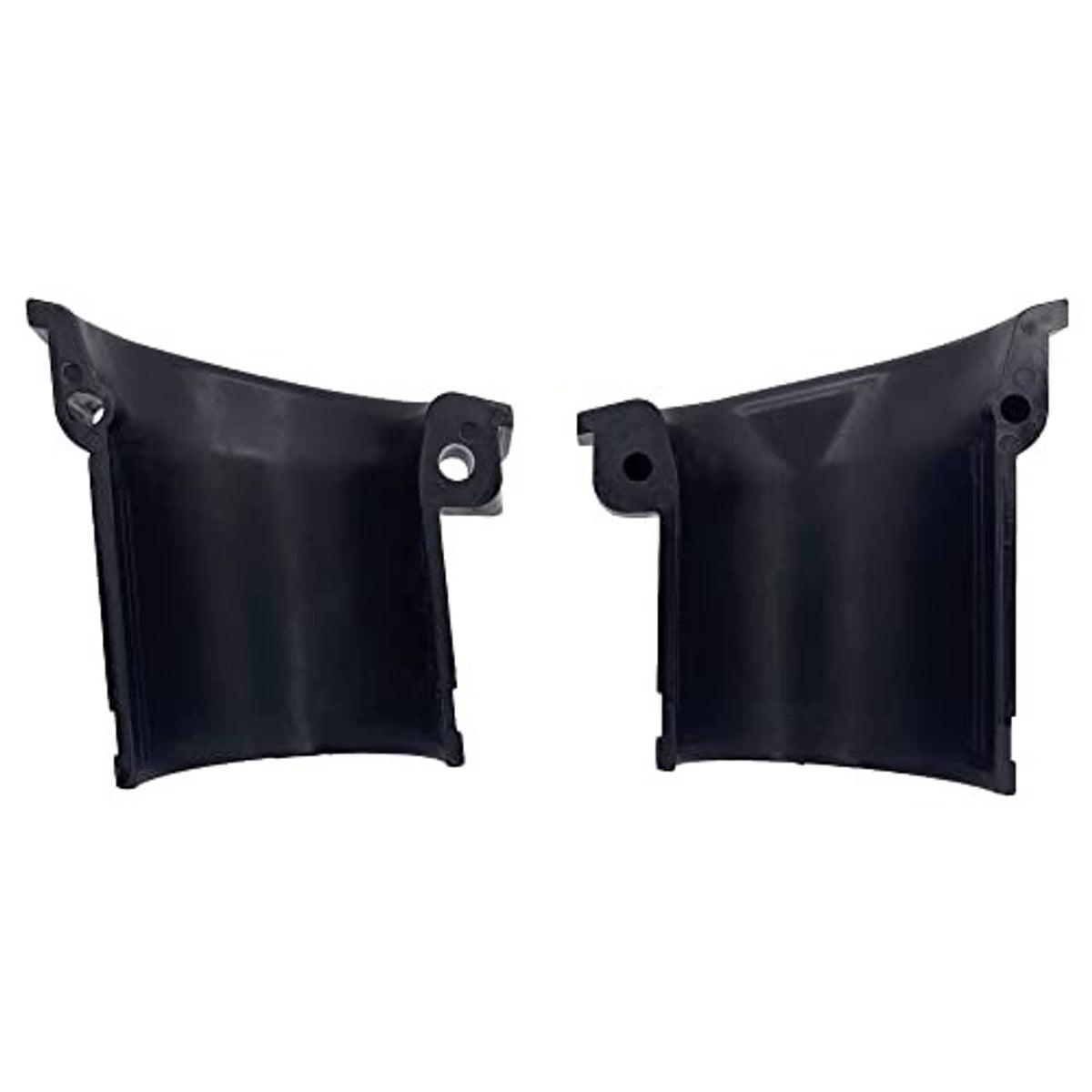 Pair of black protective boot housings with mounting holes