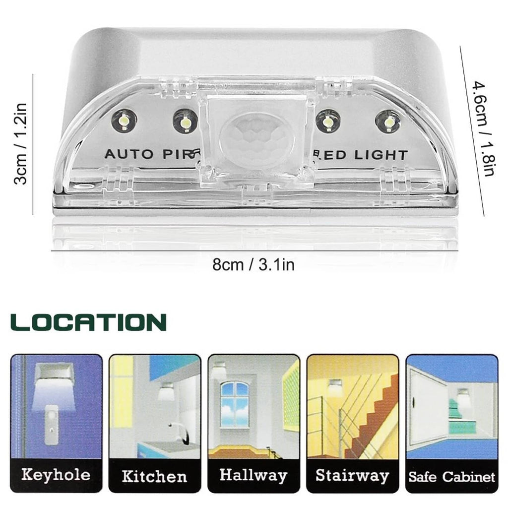 Silver auto PIR LED keyhole light with clear cover and centered motion sensor