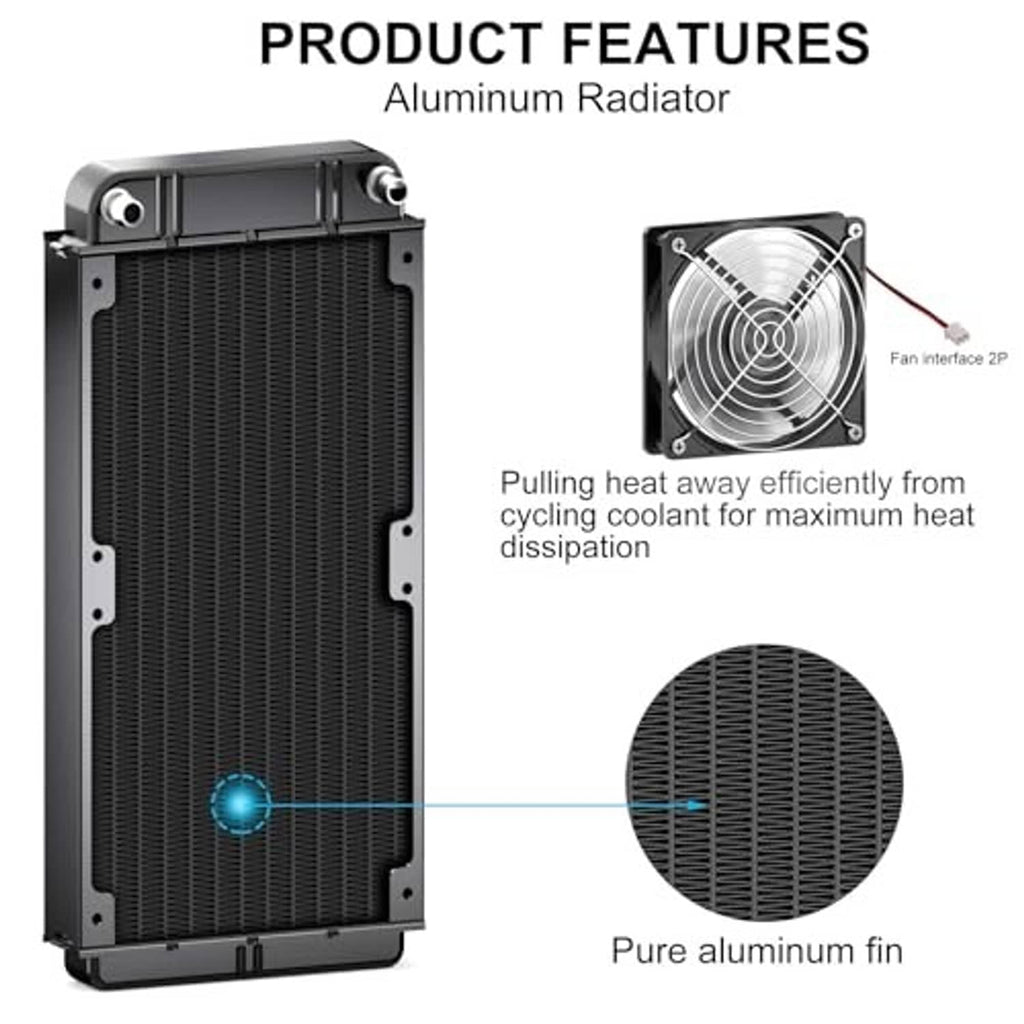240mm aluminum water cooling radiator with dense fin grille and side mounting brackets