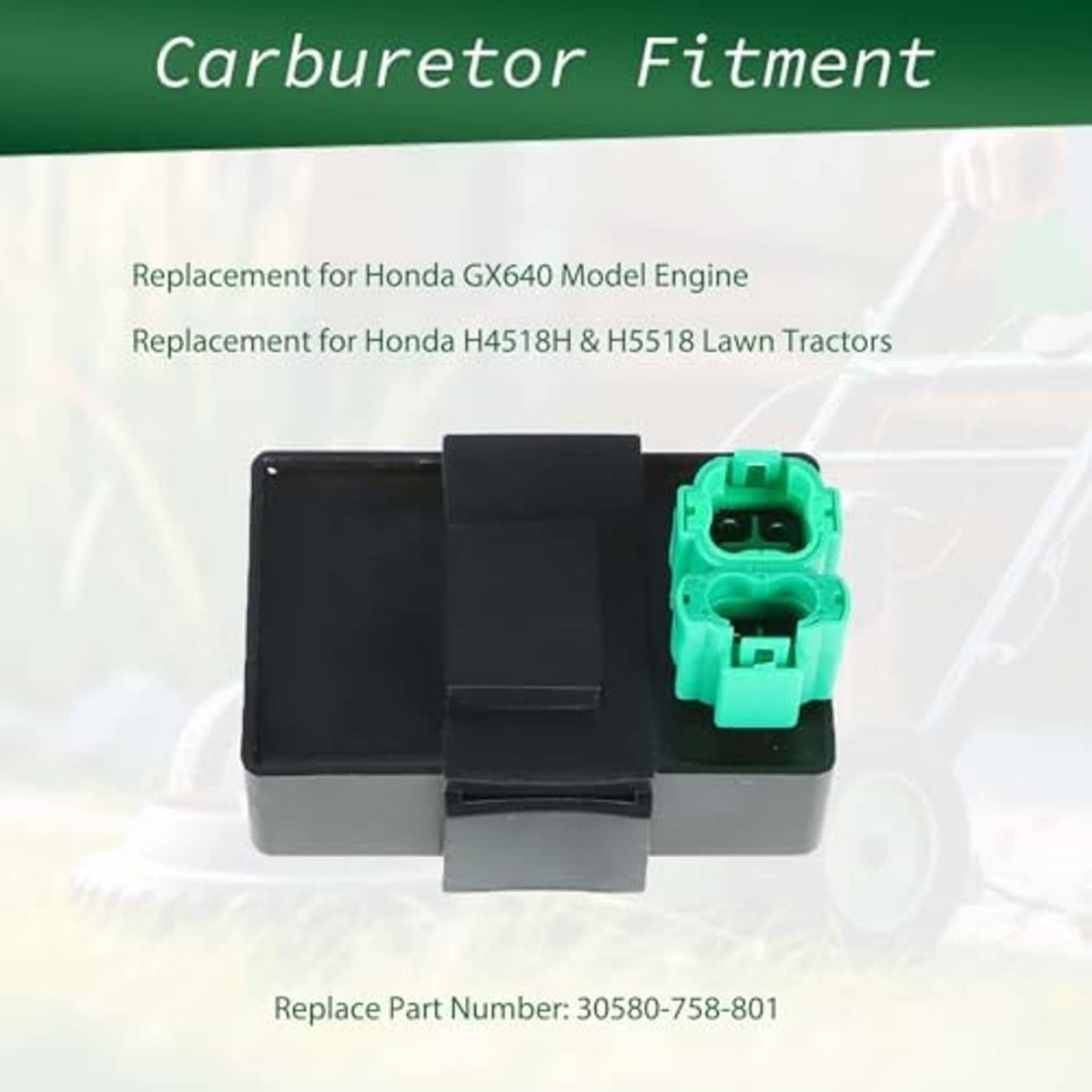 CDI ignition control module replacement, black housing with green connector plug.