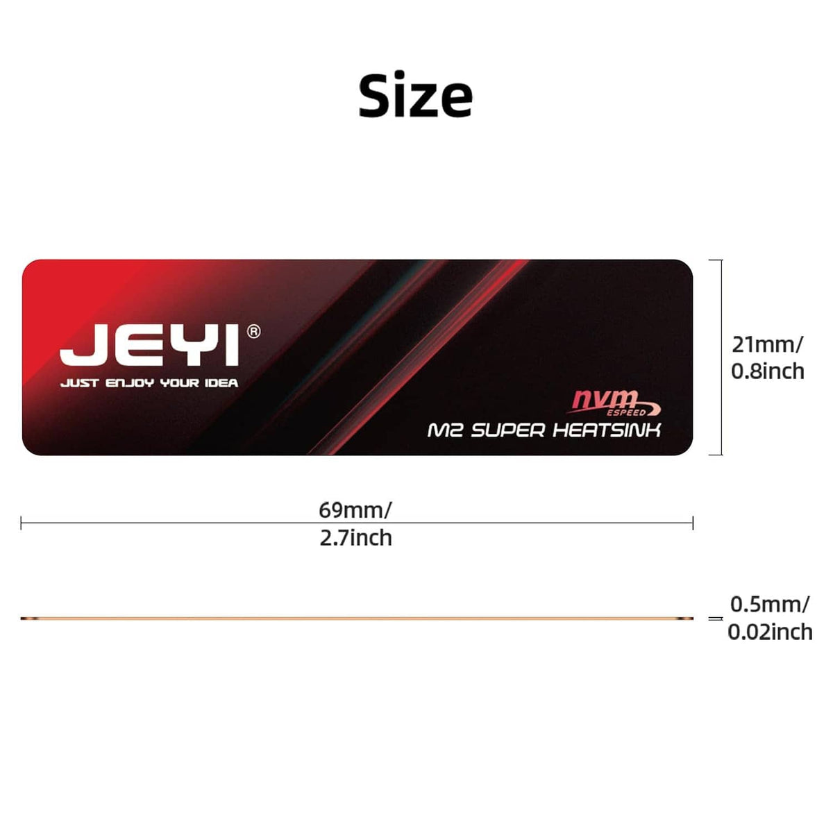 M.2 super heatsink thermal film size chart: 69mm length, 21mm width, 0.5mm thick