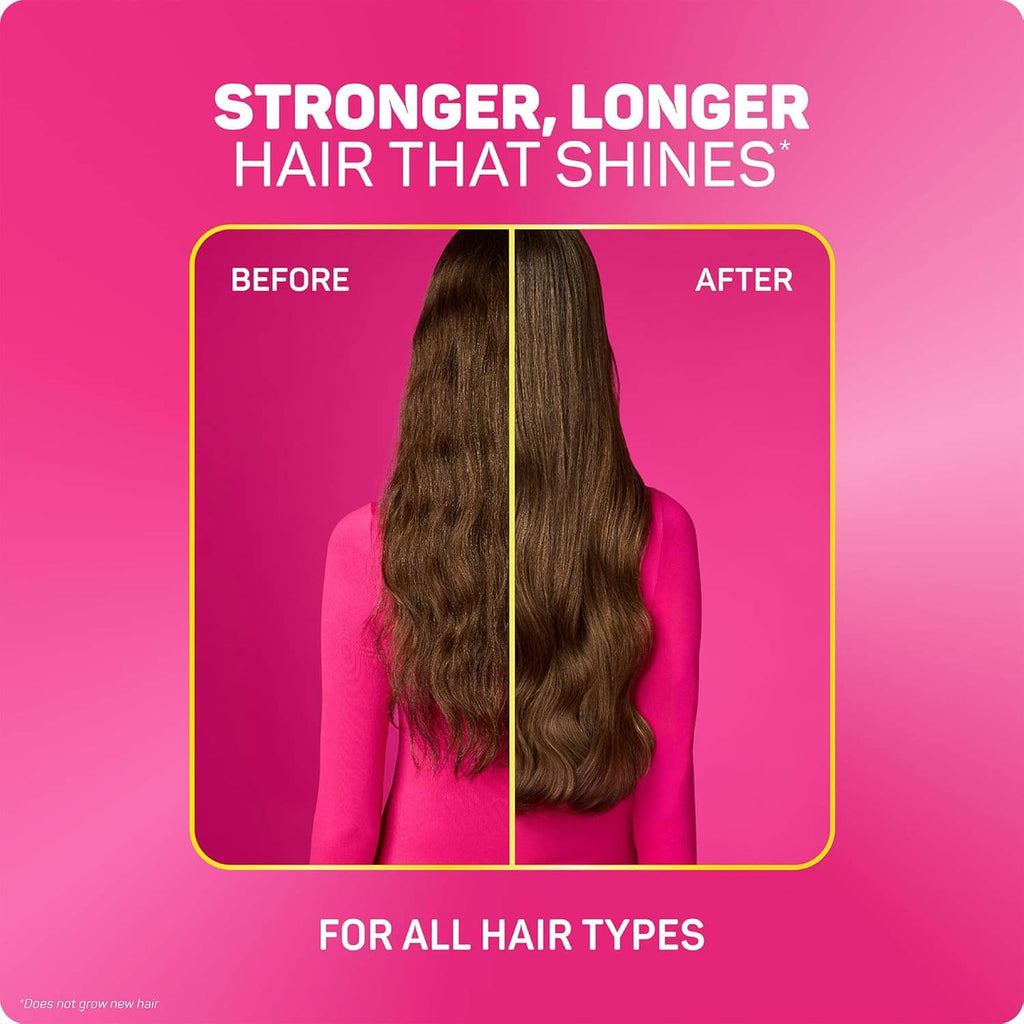Before-and-after hair strands showing shine from hair conditioner