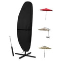 Black cantilever umbrella cover, fitted oval shape with elastic hem and side tie area