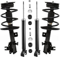 Black coil-spring strut shock absorber with mounting brackets and hardware kit components