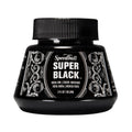 Black India ink bottle with ribbed cap, front view