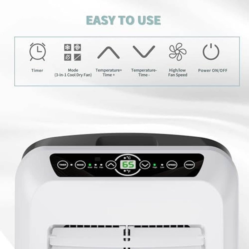 White portable air conditioner top control panel with display and air intake vent