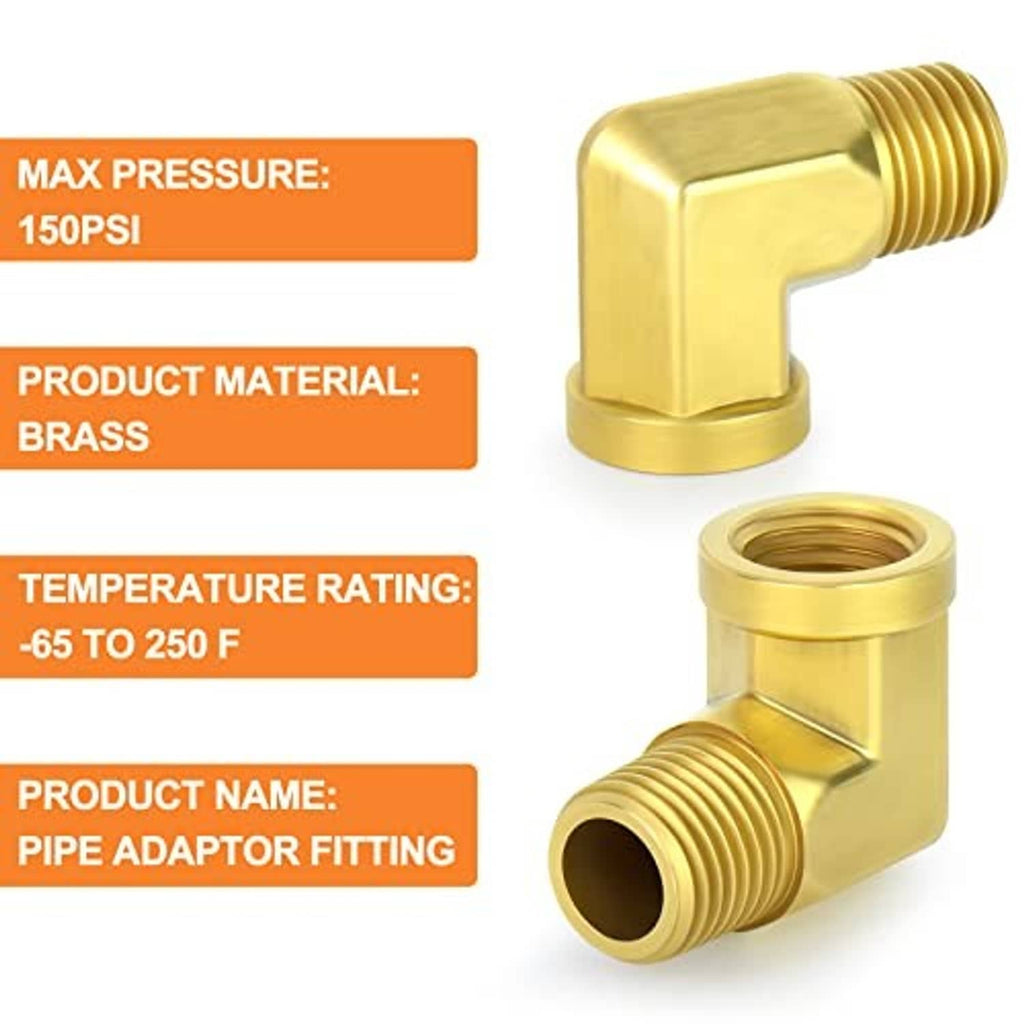 Brass 90-degree street elbow pipe fitting with male and female threaded ends