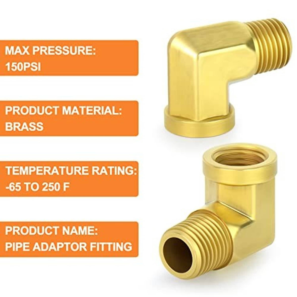 Brass 90-degree street elbow pipe fitting with male and female threaded ends