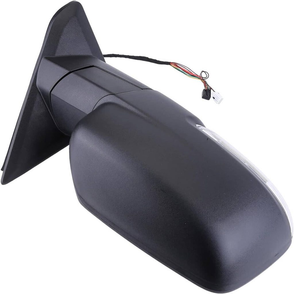 Black right passenger side folding mirror with connected wiring harness