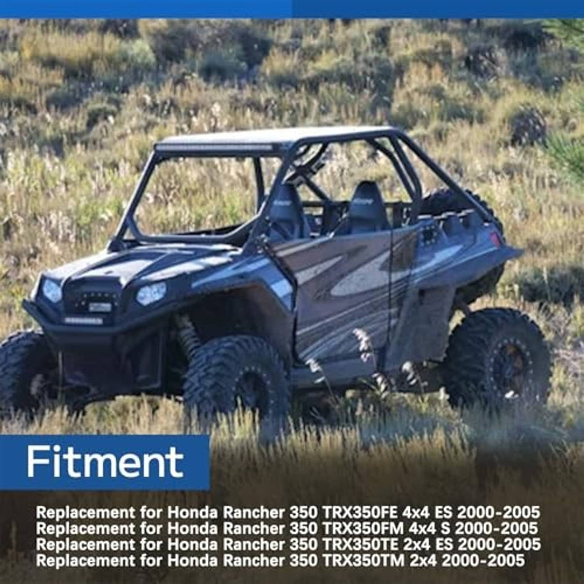 Blue off-road ATV, front three-quarter view