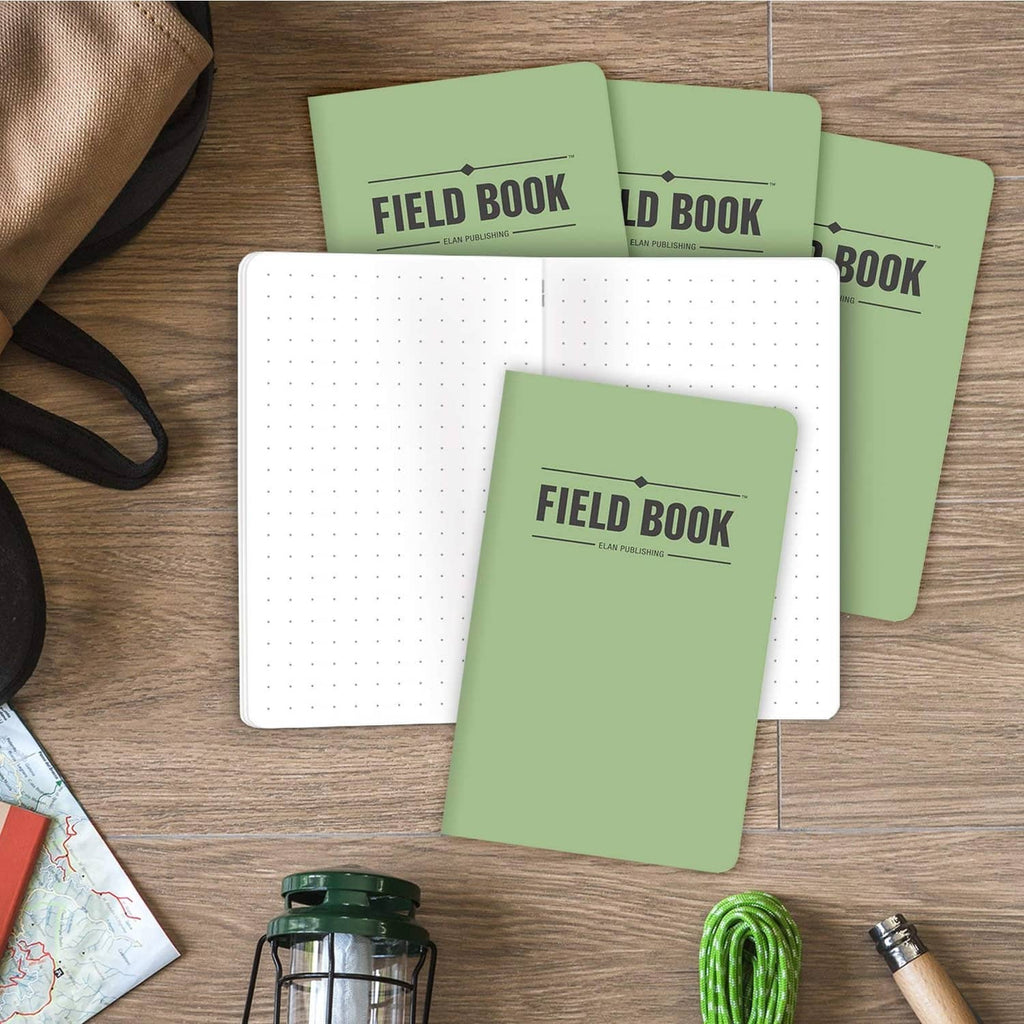 Green Field Book notebooks with dotted pages and small pocket-sized covers