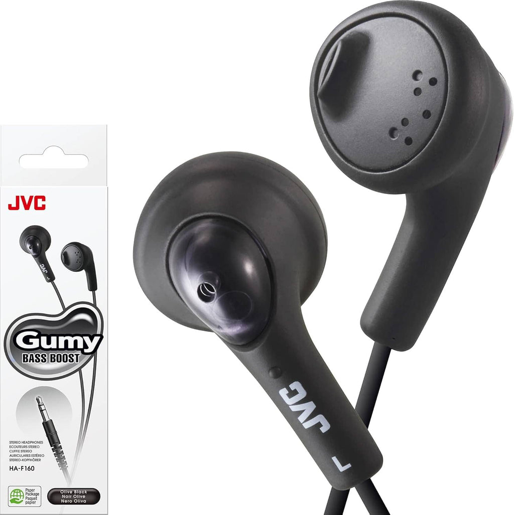Black in-ear earbud headphones with earbud drivers and curved stems