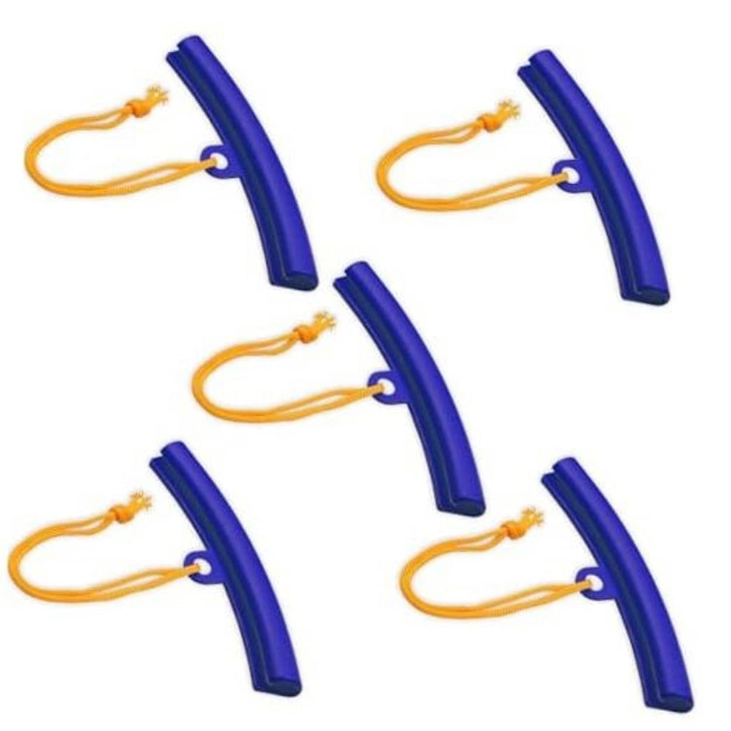 Blue wheel rim protectors with orange cords, set of five, 15cm