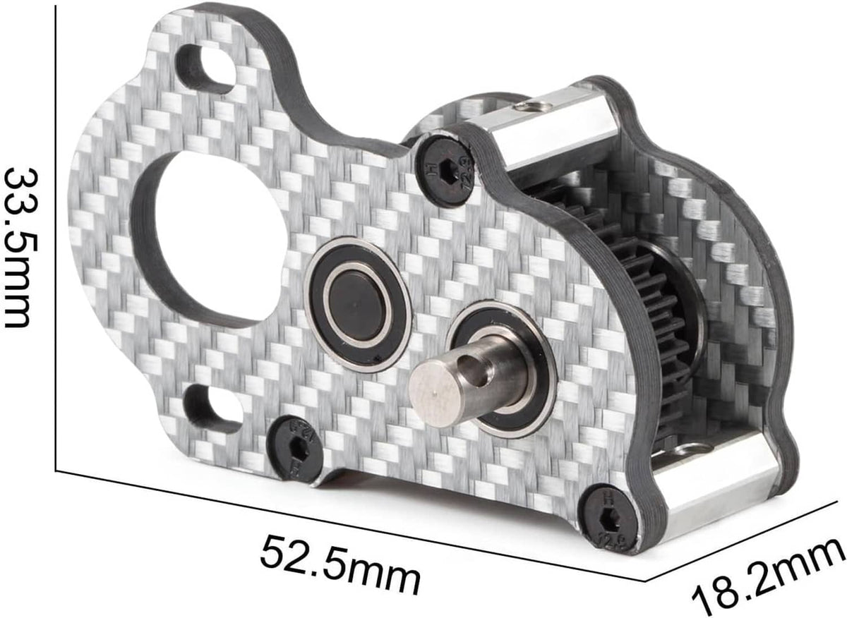 Carbon fiber portal transmission gearbox dimensions view, showing bearing and gear areas