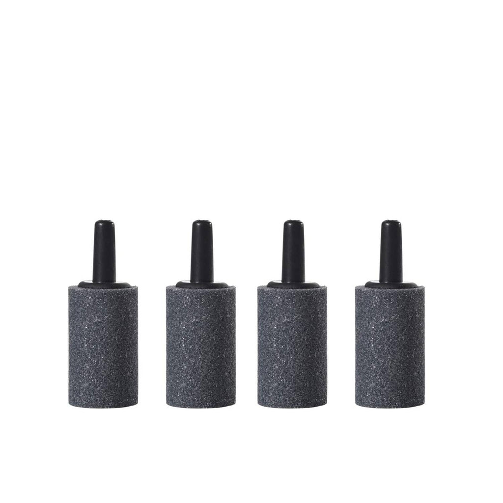 Black cylindrical foam air diffusers with central posts for aquarium airline tubing
