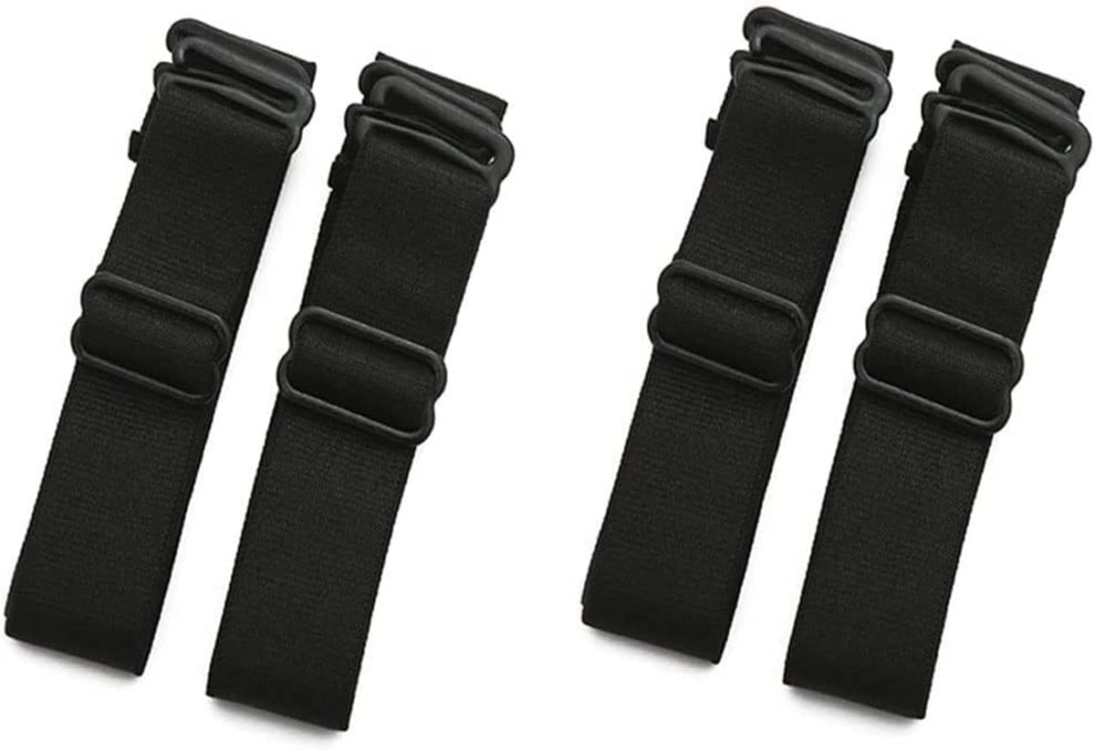 Black bra strap set: four adjustable elastic straps with plastic adjusters and clips
