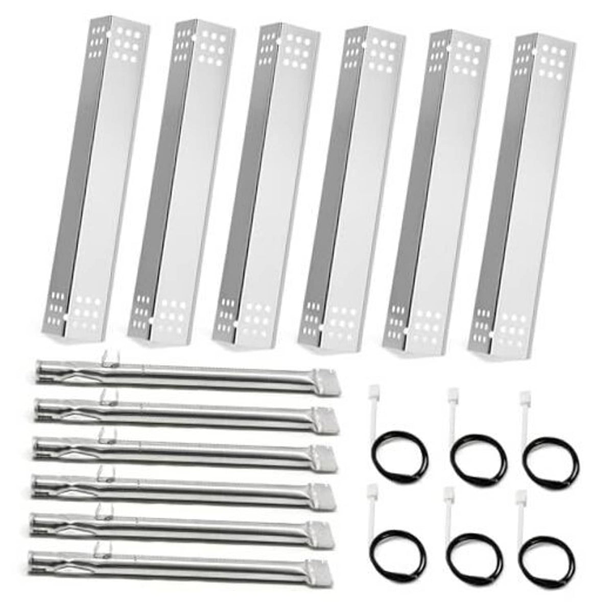 Grill replacement heat shields and burner tubes with black O-ring seals