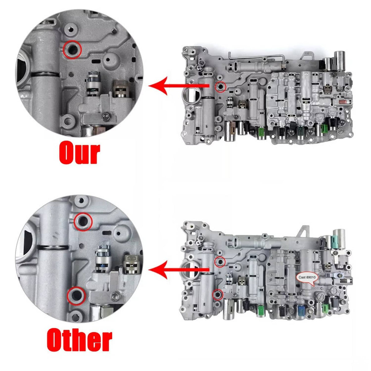 Transmission valve body with highlighted connector locations and internal circuit details