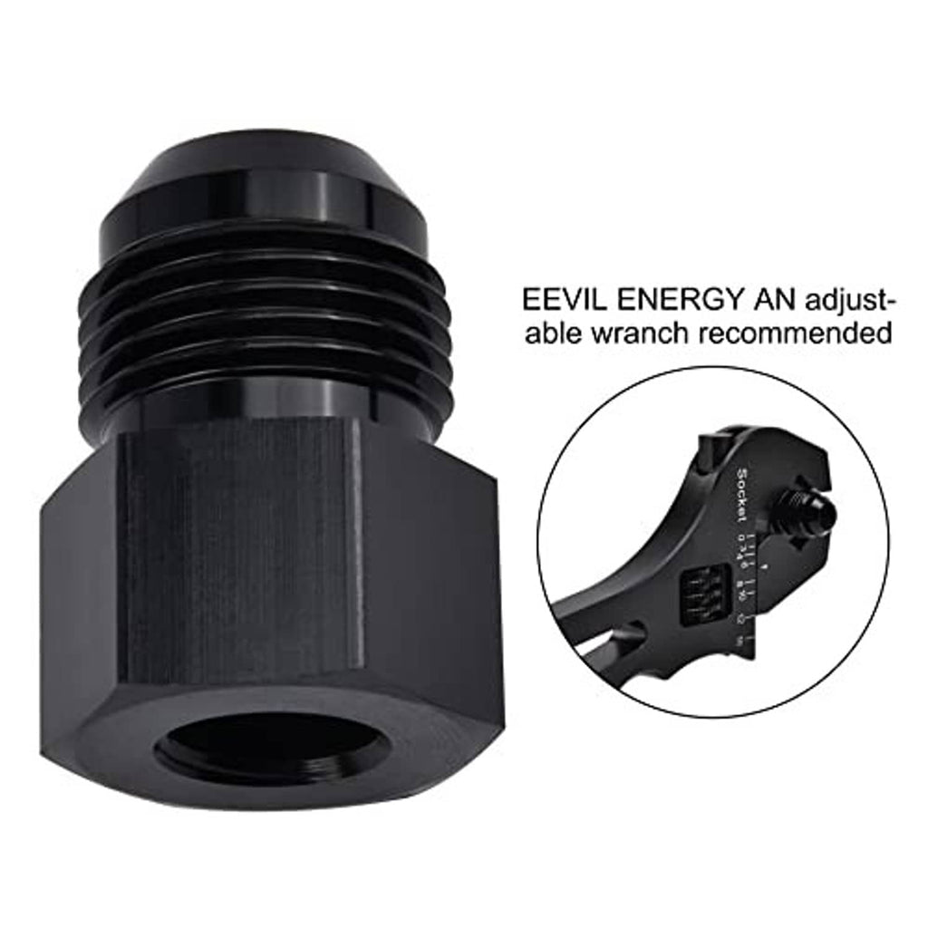 Black 10AN flare to 1/4-18 NPT adapter fitting, front view with adjustment
