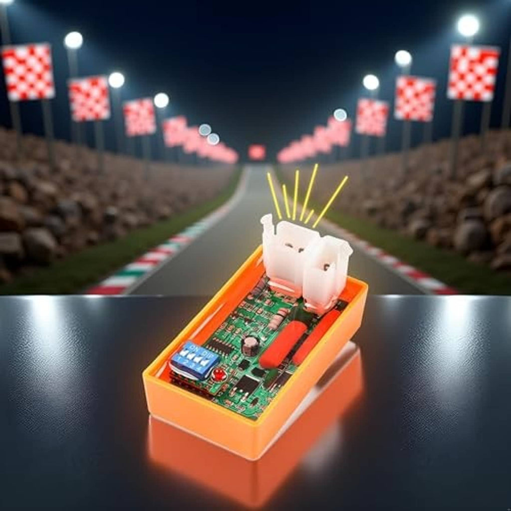 5-pin AC CDI ignition module in orange case with green PCB and white connector plugs