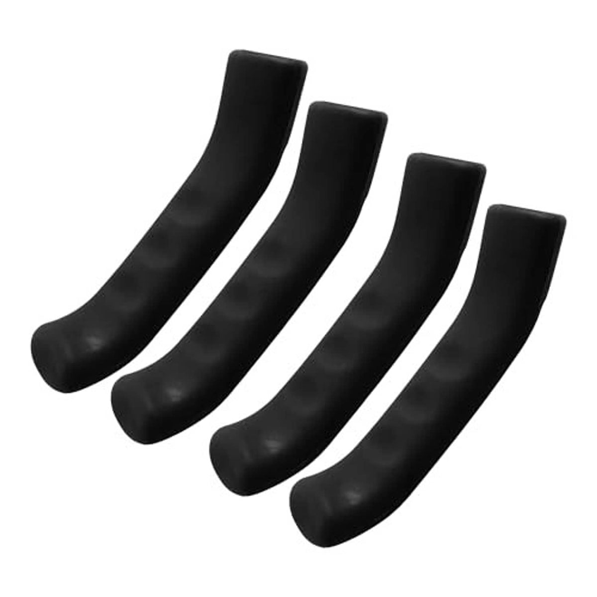 Set of four black bicycle brake lever grip protectors, curved soft-silicone sleeves