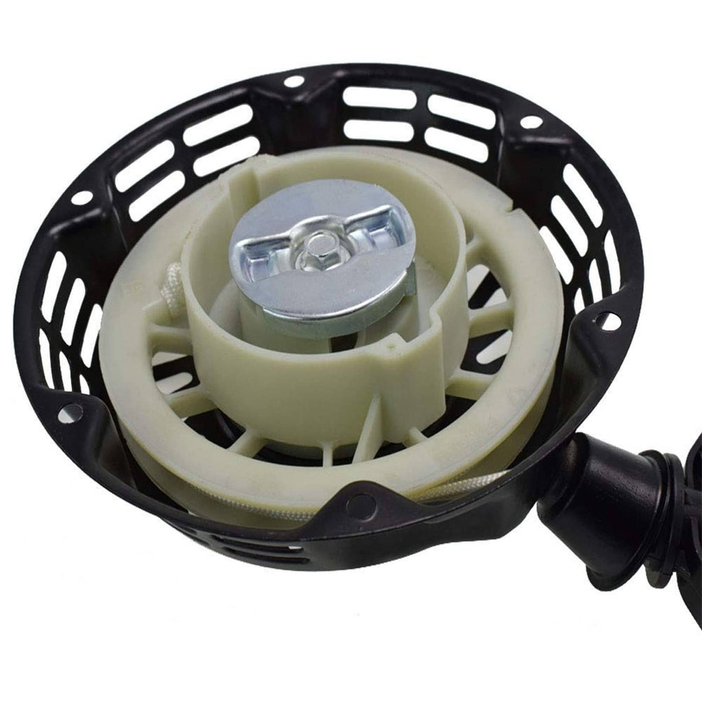 Black and beige recoil starter assembly inner cup with metal starter component